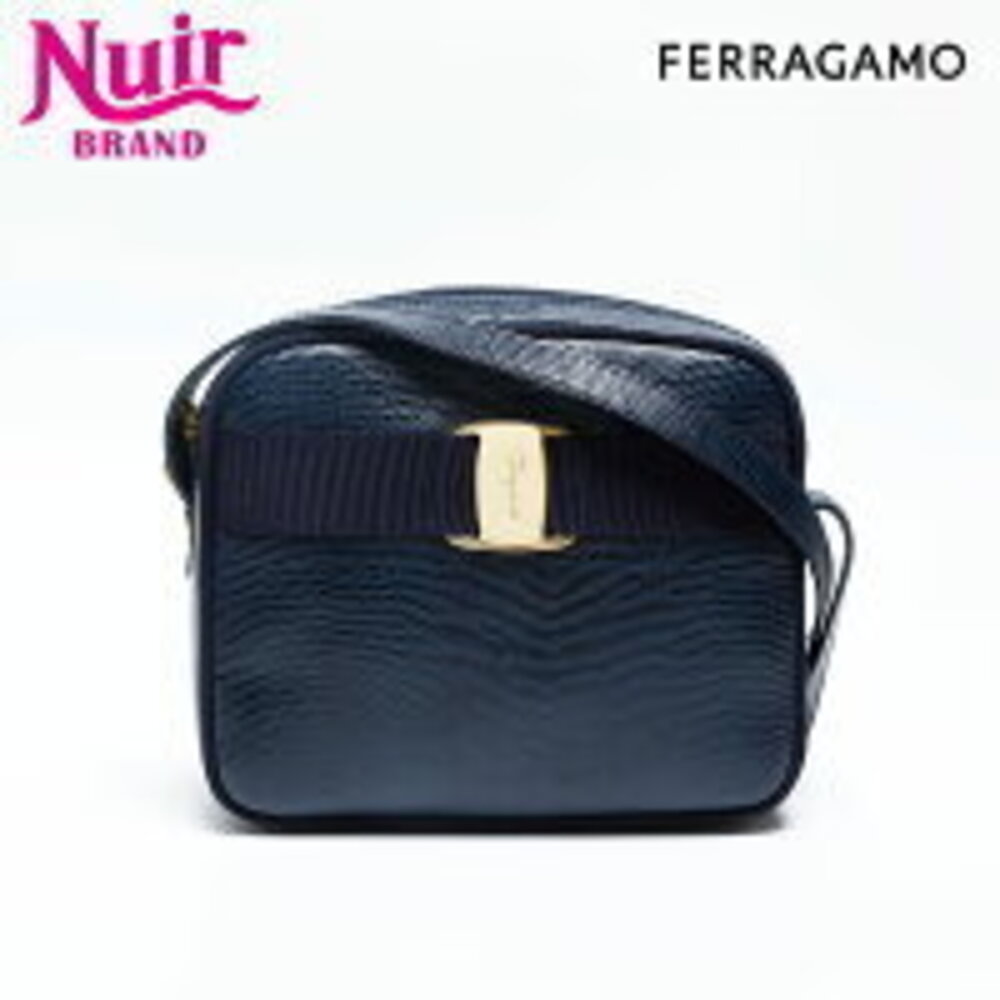 Salvatore Ferragamo embossed leather Vara shoulder bag Navy Blue